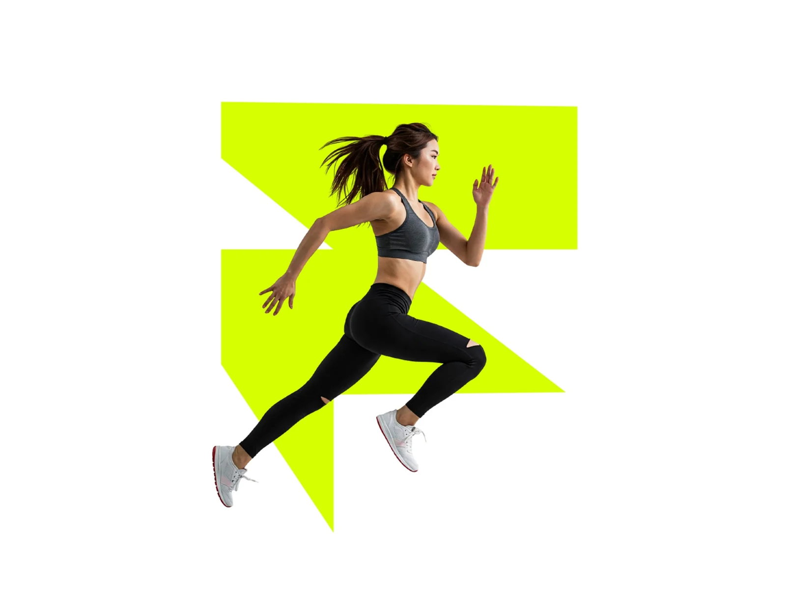 Fran Susín brand design showing a runner layered over the bright lime logo symbol on white