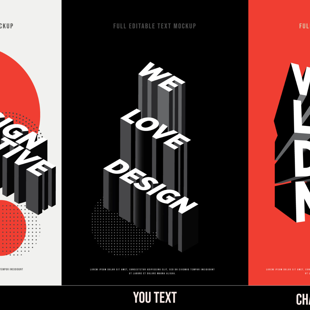 image containing 3 examples of typography