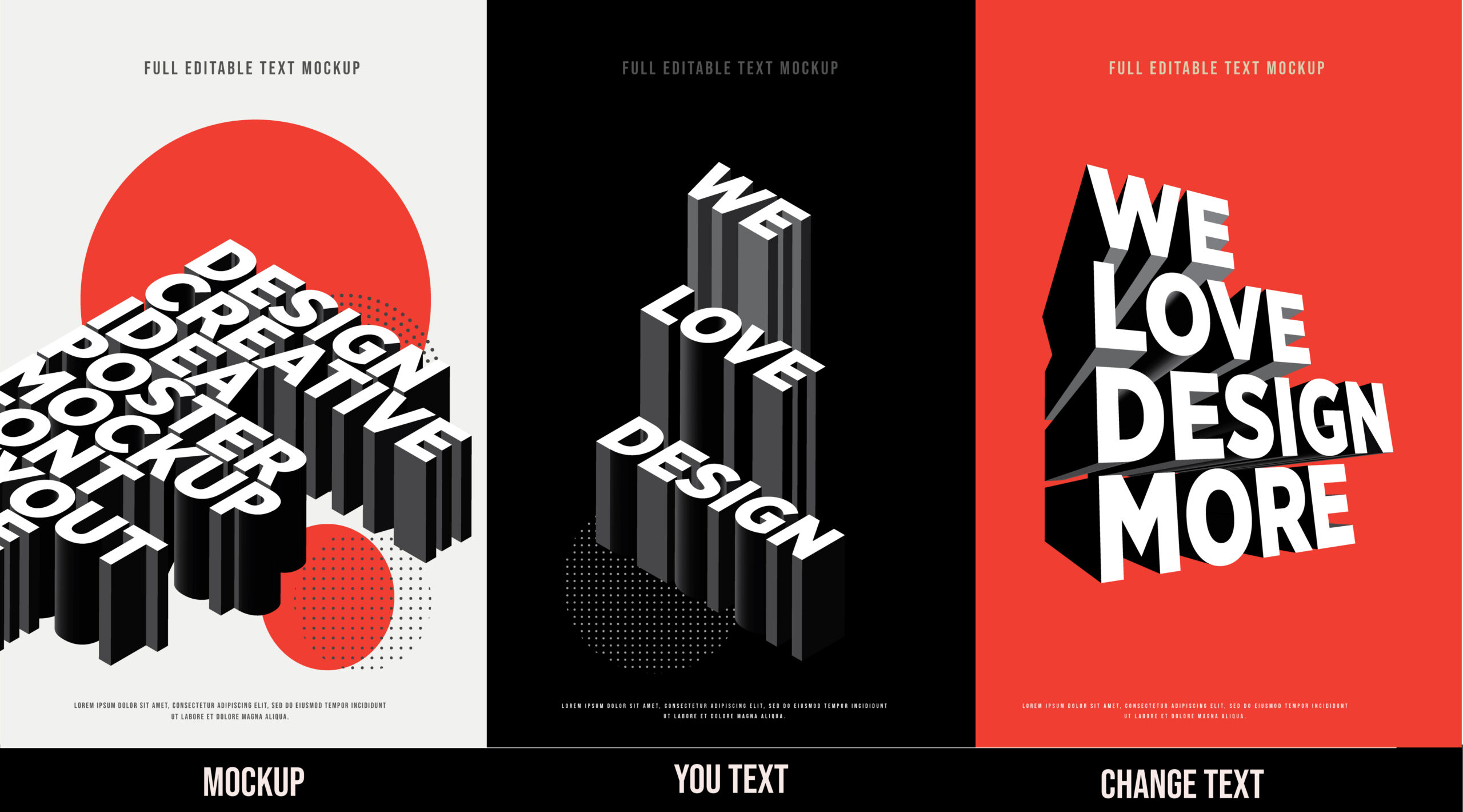 image containing 3 examples of typography